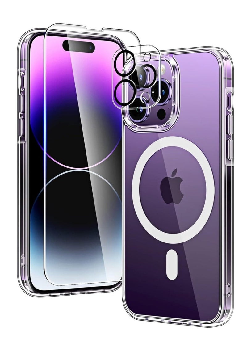 ELTRAZONE  Magnetic Case compatible with iPhone 15 Pro Max [Anti-Yellowing] [Fit for Ma-gs-afe] with Screen Protector (2 Pack) +Camera Protector (2 Pack), Clear Case Cover (15 Pro Max, Clear)