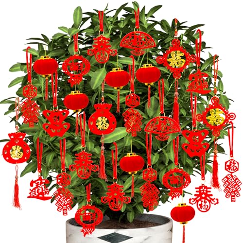 Doumeny 58PCS Chinese New Year Decorations Set 2026 Spring Festival Mini Hanging Horse Pendant Chinese Knot Small Red Lantern Good Luck Fu Ornaments for New Year Office Home Tree Outdoor Indoor Decor - Image 1