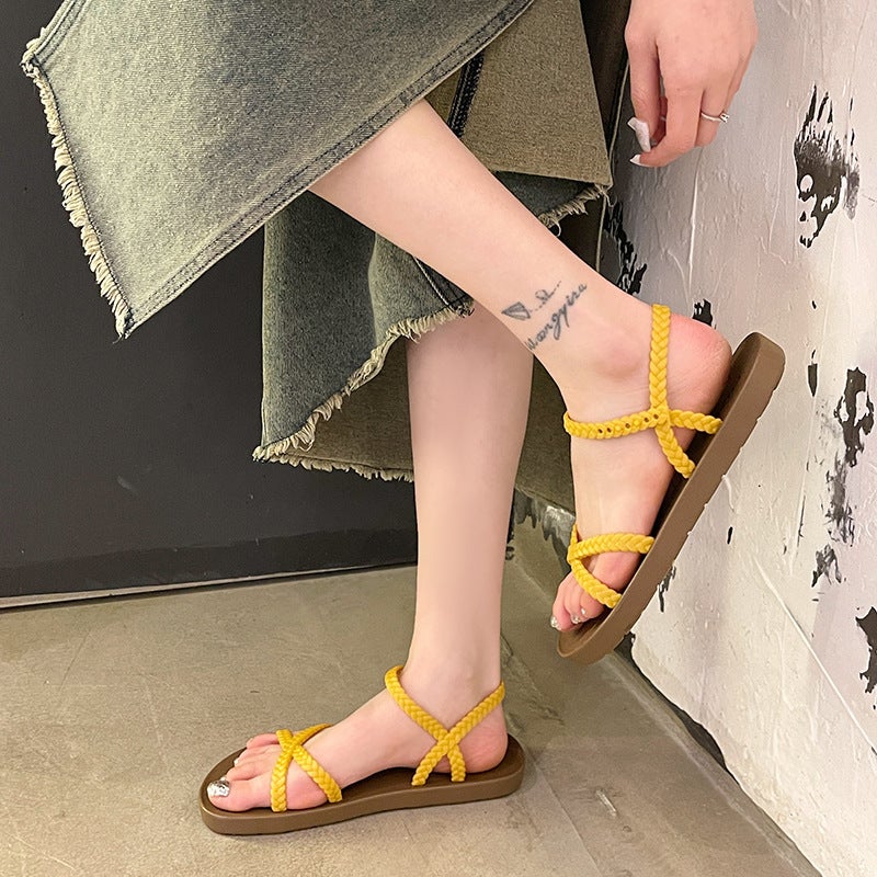 Korean Style Flat Sandals for Women - Summer 2026, Casual Open-Toe Roman Beach Shoes - Image 5