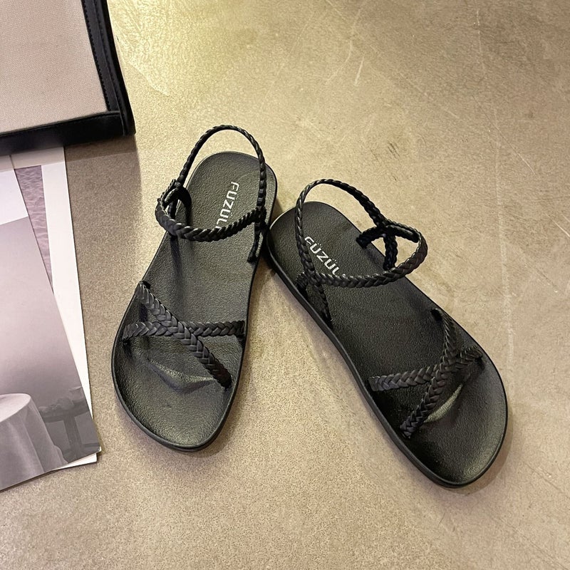 Korean Style Flat Sandals for Women - Summer 2026, Casual Open-Toe Roman Beach Shoes - Image 1