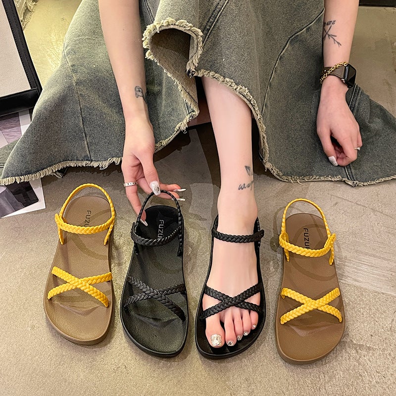 Korean Style Flat Sandals for Women - Summer 2026, Casual Open-Toe Roman Beach Shoes - Image 3