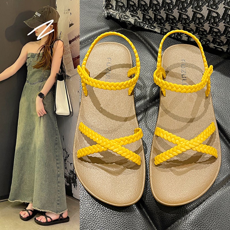 Korean Style Flat Sandals for Women - Summer 2026, Casual Open-Toe Roman Beach Shoes - Image 2