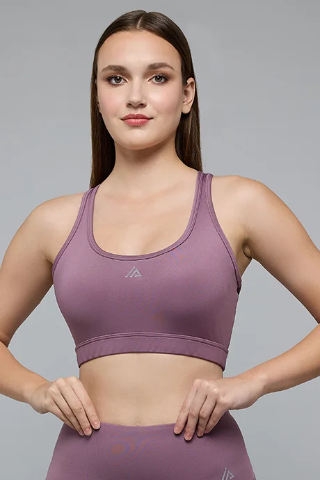 R&B Solid Sports Bra with Scoop Neck