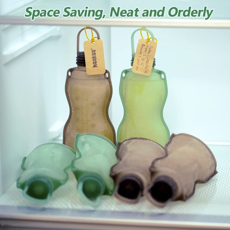 haakaa Silicone Breast Milk Storage Bag 9 oz- Reusable Milk Collector Freezer Bag for Breastfeeding Mom - Baby Food Storing Yummy Pouch - Breast Pump Bag - Self Standing -Leakproof - 5PK - Image 4