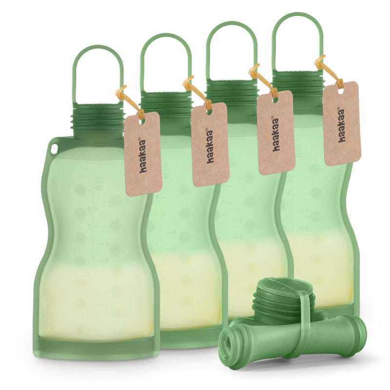 haakaa Silicone Breast Milk Storage Bag 9 oz- Reusable Milk Collector Freezer Bag for Breastfeeding Mom - Baby Food Storing Yummy Pouch - Breast Pump Bag - Self Standing -Leakproof - 5PK - Image 1