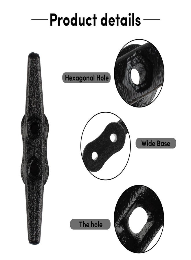 BALAVA Boat Cleats 4 inch,Boat Dock Cleats,Electrophoretic Coated Black Dock Cleats,Rope Cleats for Dock Tie Down or Nautical Decor,Dock Cleats with Hardware (4 Pack) - Image 2