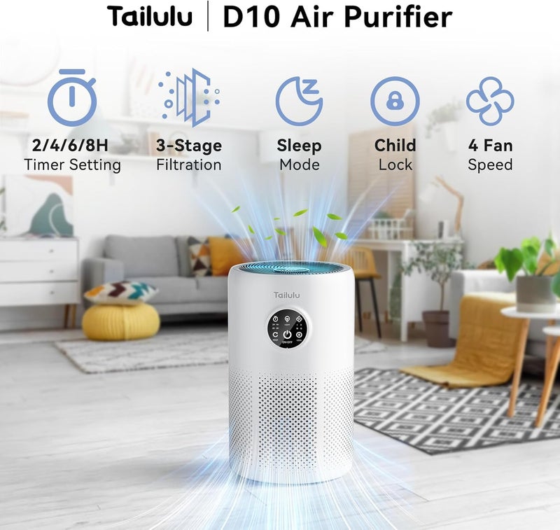 Tailulu Air Purifiers for Home Pets Large Room Up to 1360 FtÂ², Tailulu D10 HEPA Air Purifiers for Bedroom with 15dB Sleep Mode, Air Filter for Pet Dander Smoke Odor Dust Pollen with Timer Fragrance Sponge - Image 4