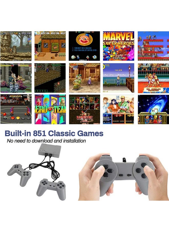 Welltop Playstation Classic 8 Bit Ps1 Retro Video Game Console, Mini Video Games Consoles, Built In 851 Games With 2 Gamepads, Support Av Out Family Tv Retro Games Controller, Grey  - Image 2