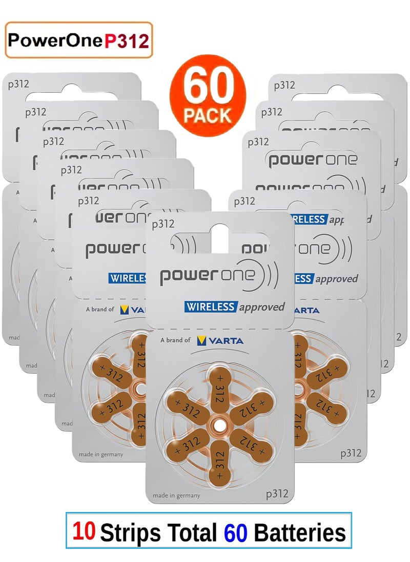 Power One PowerOne Varta 1.45V Original German High Level Hearing Aid Batteries (Wireless Approved) P312 Pack Of 60 Pieces  - Image 1