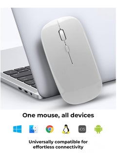 جلاسولوجي الوضع بلوتوث 5.0 وUSB 2.4G، تصميم نحيف صامت بدون ضوضاء لأجهزة الكمبيوتر المحمول، 4 مستويات DPI قابلة للتعديل متوافقة مع Mackbook HP Acer Lenovo Thinkpad باللون الأبيض  - Image 3
