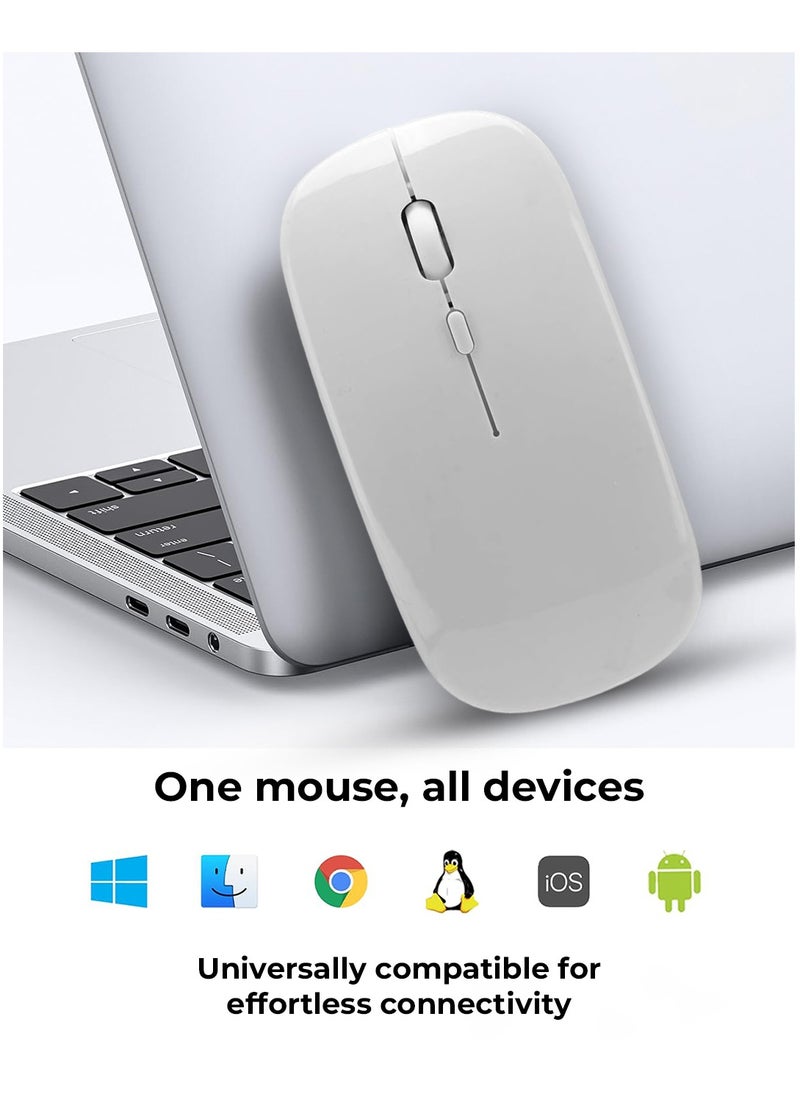 glassology - Dual-Mode Wireless Mouse Bluetooth 5.0 & USB 2.4G, Silent Noiseless Slim Design for Laptop, 4 Adjustable DPI Levels Compatible With Mackbook HP Acer Lenovo Thinkpad in White - Image 1