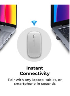 جلاسولوجي الوضع بلوتوث 5.0 وUSB 2.4G، تصميم نحيف صامت بدون ضوضاء لأجهزة الكمبيوتر المحمول، 4 مستويات DPI قابلة للتعديل متوافقة مع Mackbook HP Acer Lenovo Thinkpad باللون الأبيض  - Image 2