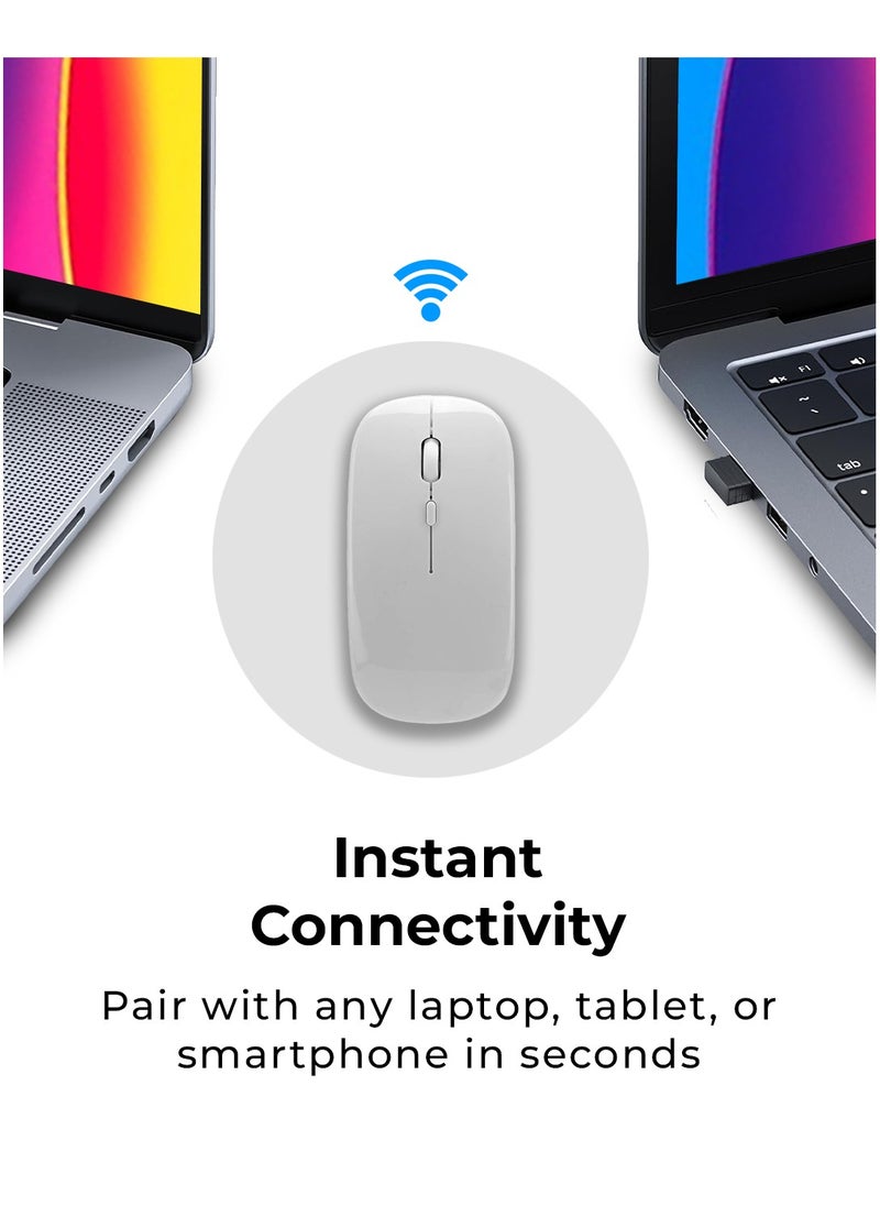 glassology - Dual-Mode Wireless Mouse Bluetooth 5.0 & USB 2.4G, Silent Noiseless Slim Design for Laptop, 4 Adjustable DPI Levels Compatible With Mackbook HP Acer Lenovo Thinkpad in White - Image 1