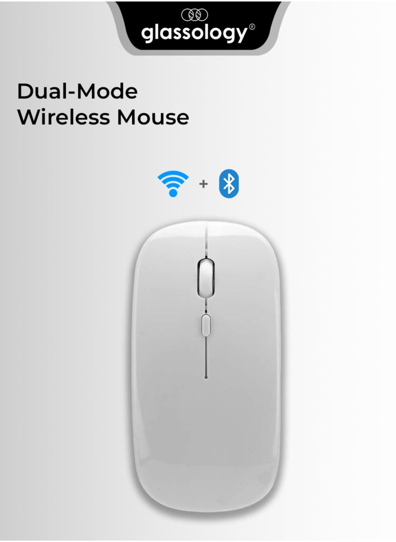 glassology - Dual-Mode Wireless Mouse Bluetooth 5.0 & USB 2.4G, Silent Noiseless Slim Design for Laptop, 4 Adjustable DPI Levels Compatible With Mackbook HP Acer Lenovo Thinkpad in White - Image 1