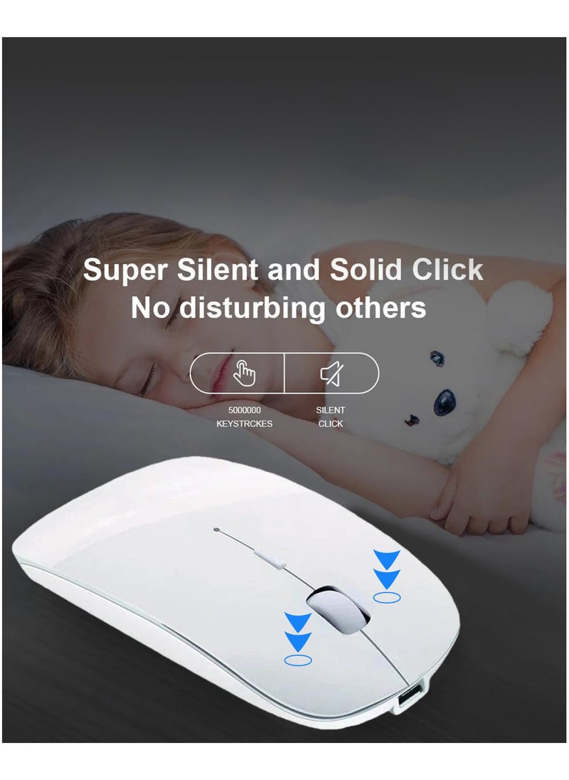 glassology - Dual-Mode Wireless Mouse Bluetooth 5.0 & USB 2.4G, Silent Noiseless Slim Design for Laptop, 4 Adjustable DPI Levels Compatible With Mackbook HP Acer Lenovo Thinkpad in White - Image 1