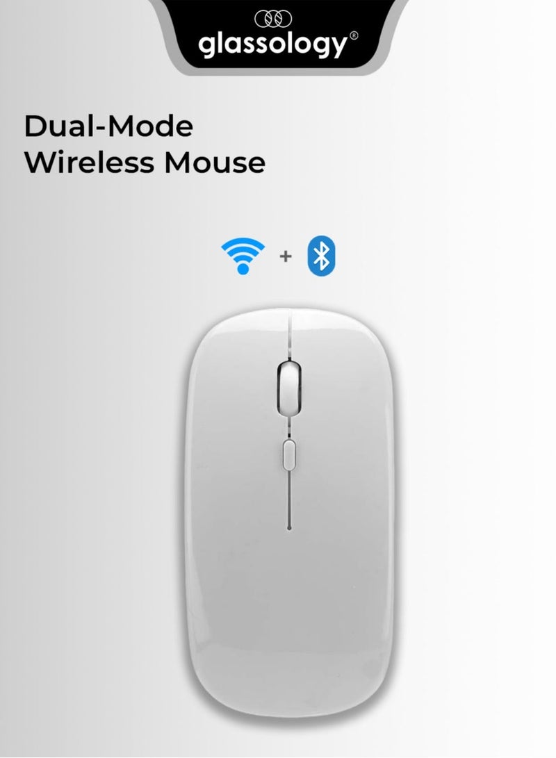 جلاسولوجي الوضع بلوتوث 5.0 وUSB 2.4G، تصميم نحيف صامت بدون ضوضاء لأجهزة الكمبيوتر المحمول، 4 مستويات DPI قابلة للتعديل متوافقة مع Mackbook HP Acer Lenovo Thinkpad باللون الأبيض - Image 1