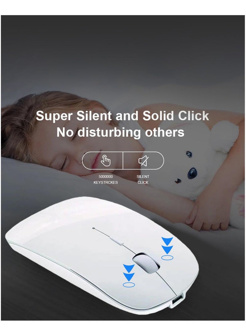 جلاسولوجي الوضع بلوتوث 5.0 وUSB 2.4G، تصميم نحيف صامت بدون ضوضاء لأجهزة الكمبيوتر المحمول، 4 مستويات DPI قابلة للتعديل متوافقة مع Mackbook HP Acer Lenovo Thinkpad باللون الأبيض - Image 4