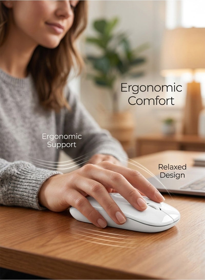 glassology Dual-Mode Wireless Mouse Bluetooth 5.0 & USB 2.4G, Silent Noiseless Slim Design for Laptop, 4 Adjustable DPI Levels Compatible With Mackbook HP Acer Lenovo Thinkpad in White - Image 2