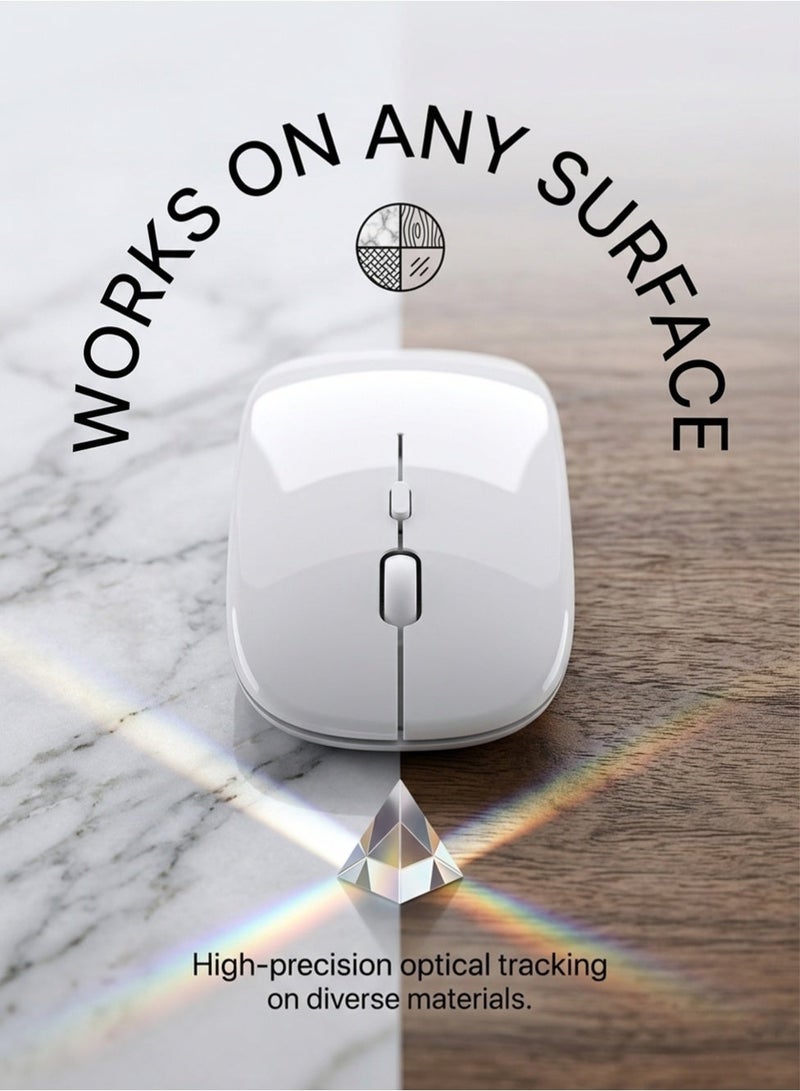 glassology Dual-Mode Wireless Mouse Bluetooth 5.0 & USB 2.4G, Silent Noiseless Slim Design for Laptop, 4 Adjustable DPI Levels Compatible With Mackbook HP Acer Lenovo Thinkpad in White - Image 3