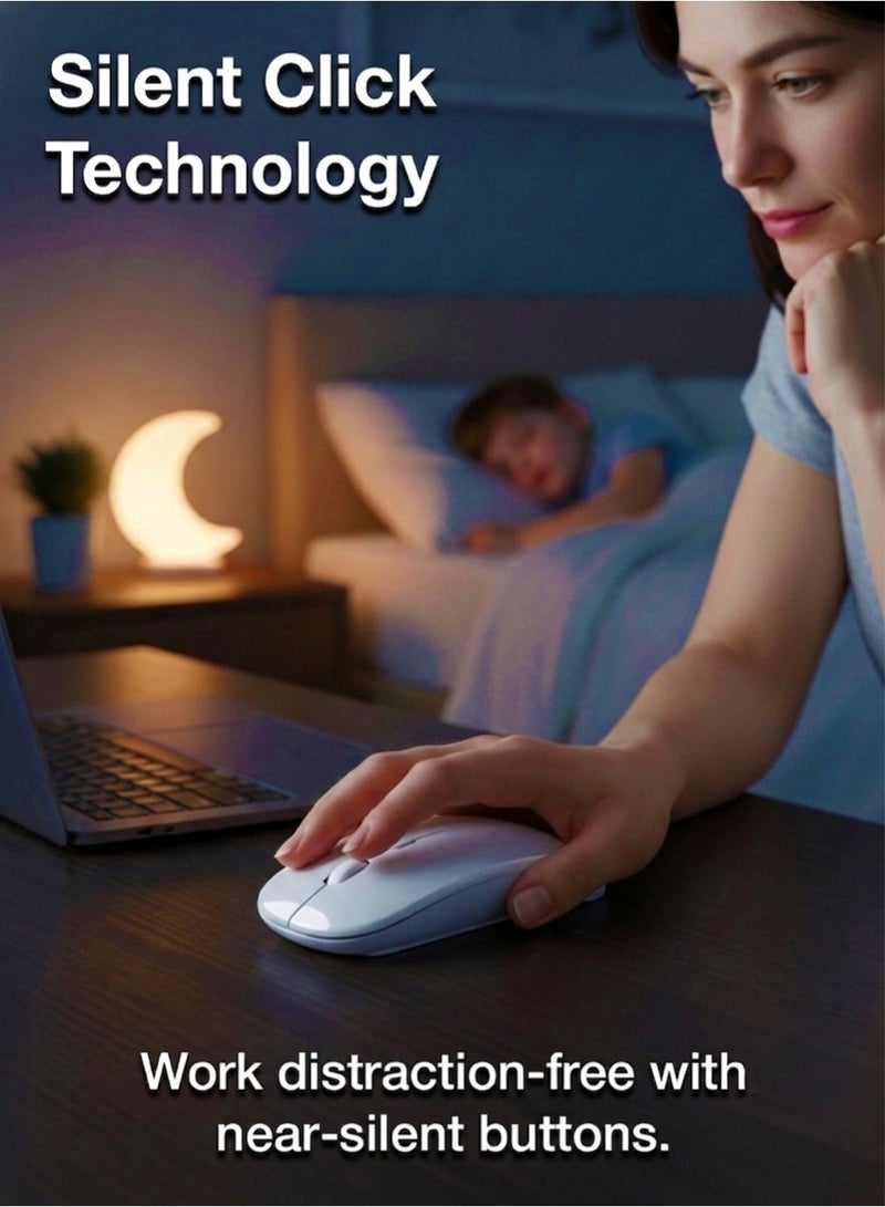 glassology Dual-Mode Wireless Mouse Bluetooth 5.0 & USB 2.4G, Silent Noiseless Slim Design for Laptop, 4 Adjustable DPI Levels Compatible With Mackbook HP Acer Lenovo Thinkpad in White - Image 4