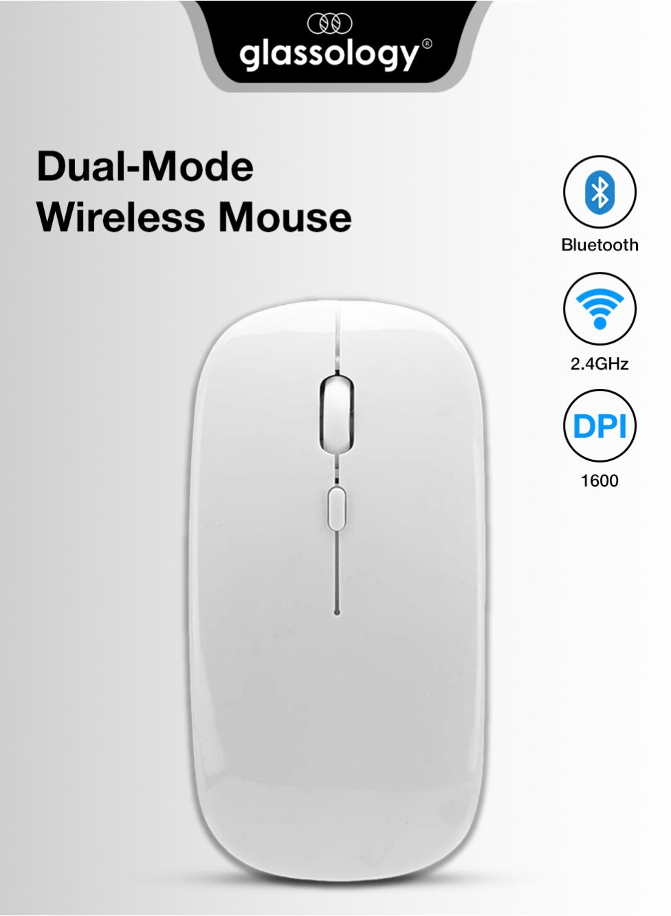 Dual-Mode Wireless Mouse Bluetooth 5.0 & USB 2.4G, Silent Noiseless Slim Design for Laptop, 4 Adjustable DPI Levels Compatible With Mackbook HP Acer Lenovo Thinkpad in White