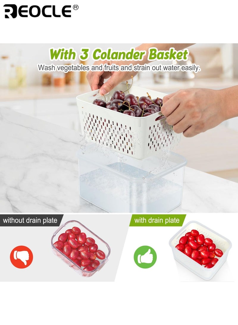 REOCLE 3pcs Leak Proof Refrigerator Storage Bins Set Airtight Stackable Meal Prep Containers for Fruits Vegetables Meat Grains Food Safe Fridge Organizers with Secure Lids - Image 3