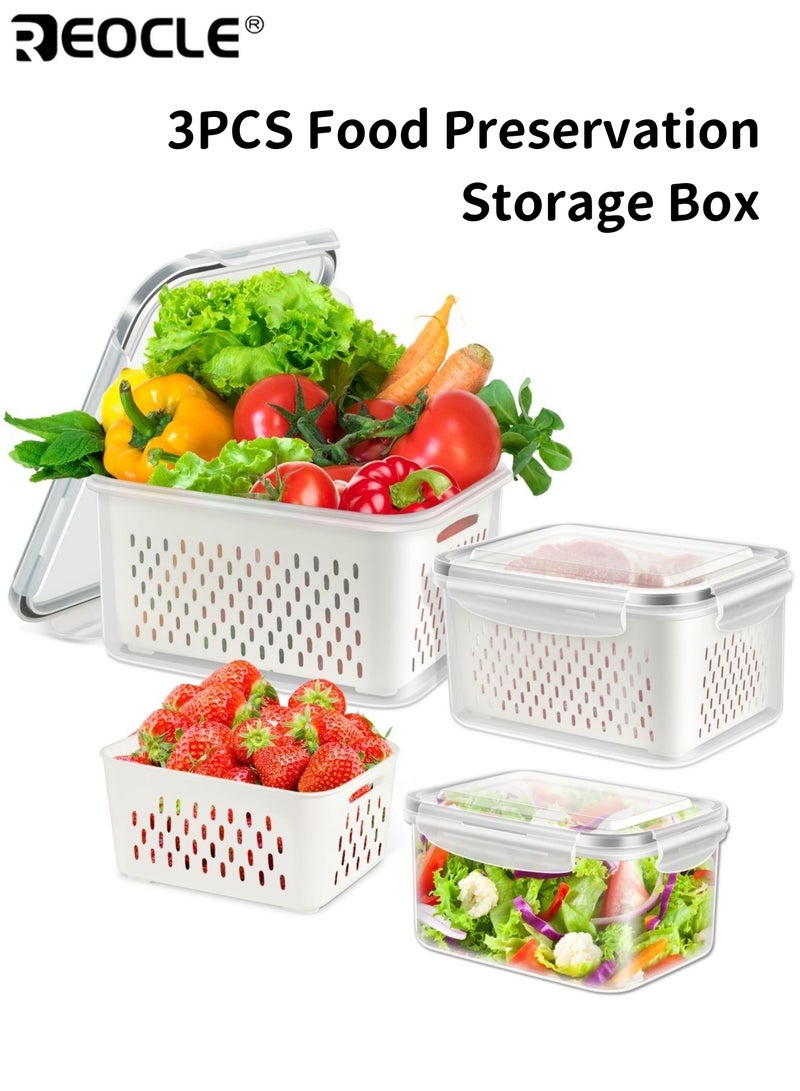 REOCLE 3pcs Leak Proof Refrigerator Storage Bins Set Airtight Stackable Meal Prep Containers for Fruits Vegetables Meat Grains Food Safe Fridge Organizers with Secure Lids - Image 1