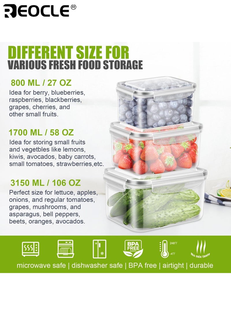 REOCLE 3pcs Leak Proof Refrigerator Storage Bins Set Airtight Stackable Meal Prep Containers for Fruits Vegetables Meat Grains Food Safe Fridge Organizers with Secure Lids - Image 2