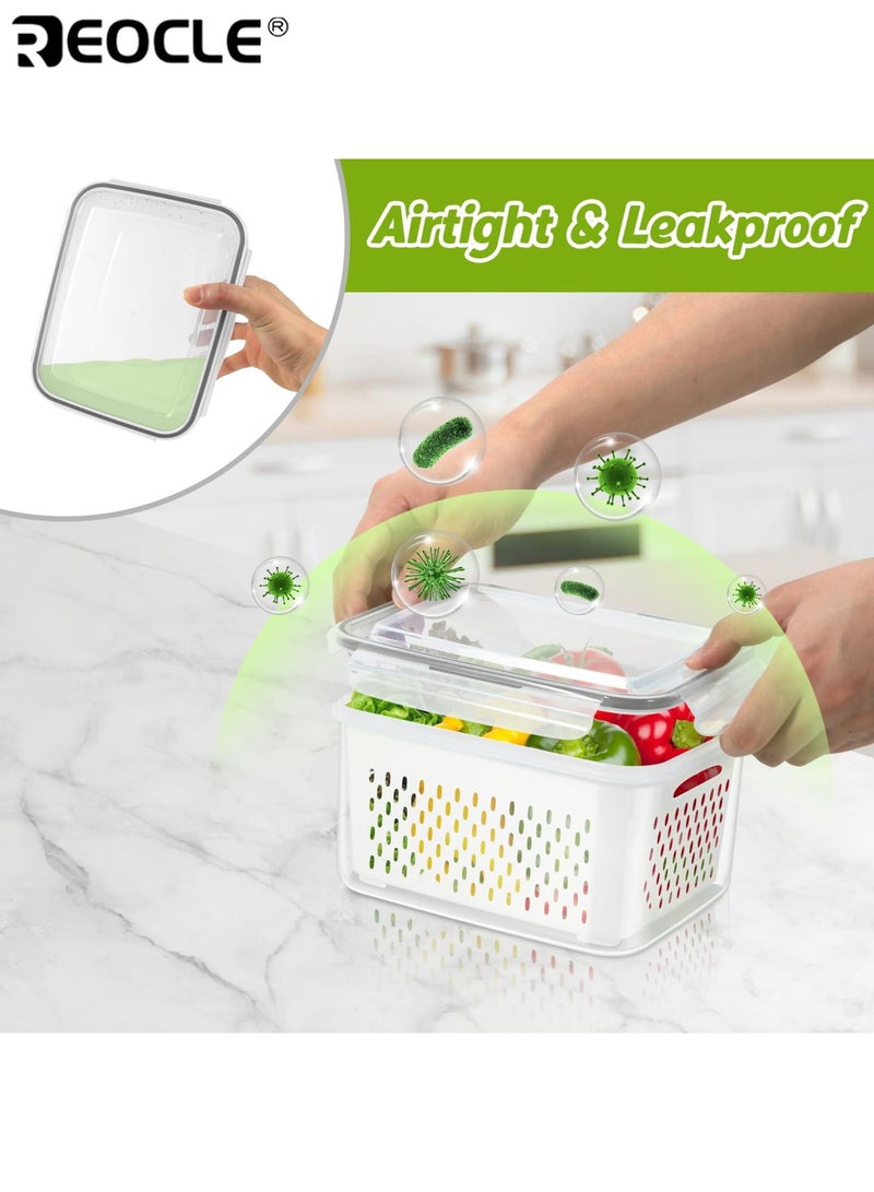 REOCLE 3pcs Leak Proof Refrigerator Storage Bins Set Airtight Stackable Meal Prep Containers for Fruits Vegetables Meat Grains Food Safe Fridge Organizers with Secure Lids - Image 4