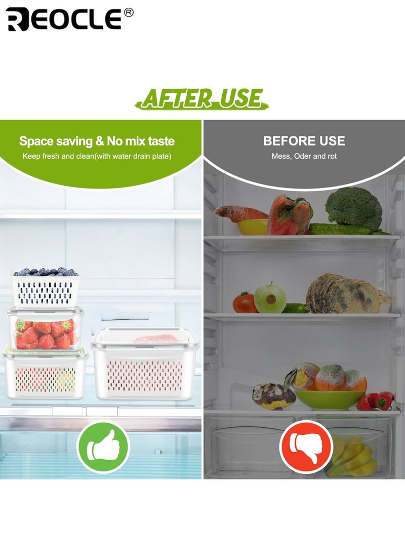 REOCLE 3pcs Leak Proof Refrigerator Storage Bins Set Airtight Stackable Meal Prep Containers for Fruits Vegetables Meat Grains Food Safe Fridge Organizers with Secure Lids - Image 5