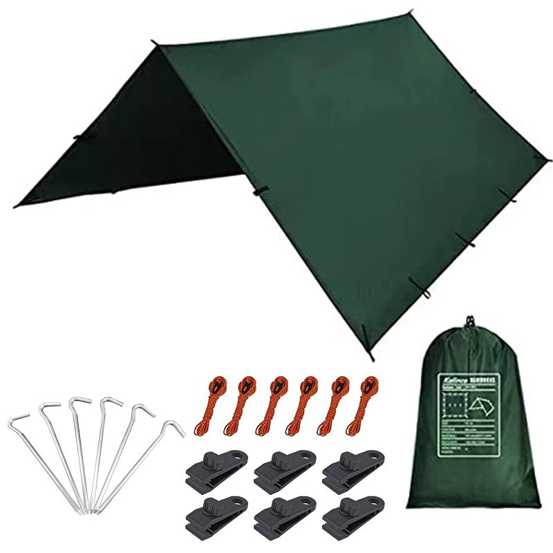 KALINCO Waterproof Camping Tarp 10X12FT Hammock Rain Fly Tent Tarp Multifunctional Tent Footprint Lightweight and Compact for Backpacking Hiking Green10X12FT