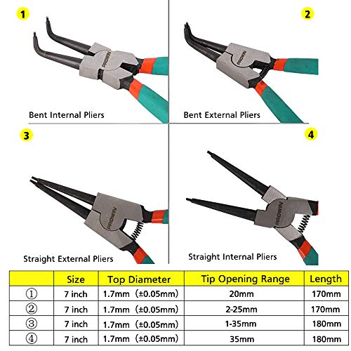 Prowin 4-Piece Snap Ring Pliers Set, 7-Inch Internal/External Circlip Pliers with Straight/Bent Jaw, CR-V Steel Tip Diameter 5/64", C-Clip Remover with Storage Pouch - Image 5