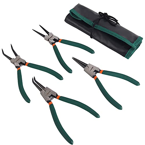 Prowin 4-Piece Snap Ring Pliers Set, 7-Inch Internal/External Circlip Pliers with Straight/Bent Jaw, CR-V Steel Tip Diameter 5/64", C-Clip Remover with Storage Pouch - Image 1