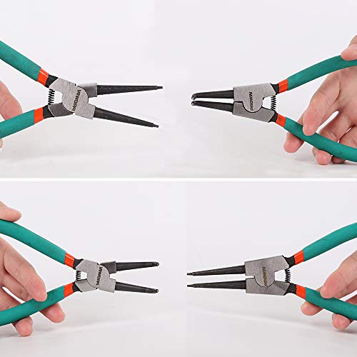 Prowin 4-Piece Snap Ring Pliers Set, 7-Inch Internal/External Circlip Pliers with Straight/Bent Jaw, CR-V Steel Tip Diameter 5/64", C-Clip Remover with Storage Pouch - Image 2
