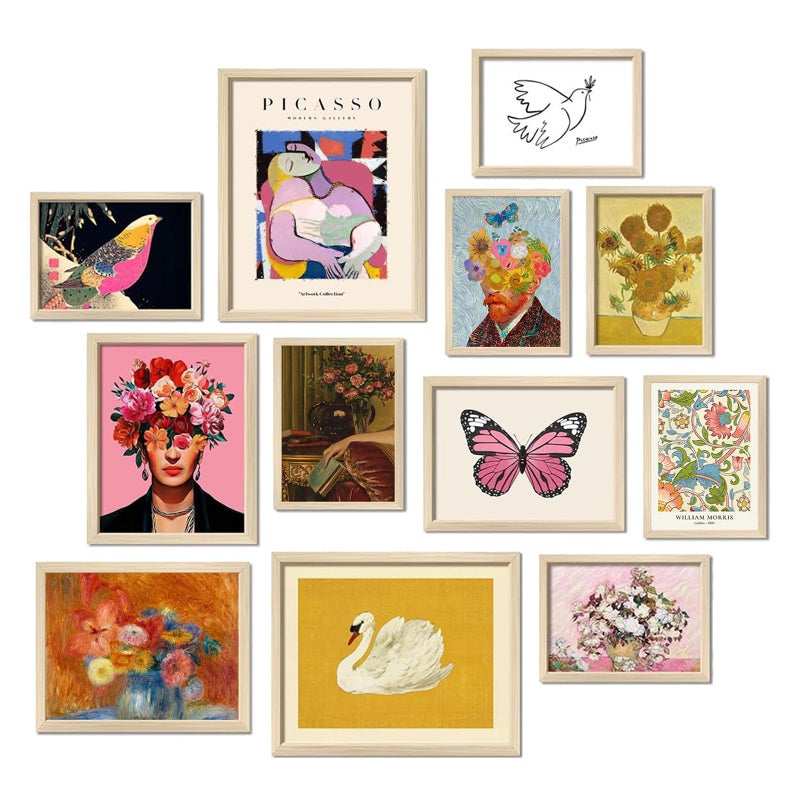 SHEWANT ART Eclectic Wall Art Decor, Colorful Eclectic Wall Art Prints, Colorful Posters for Living Room Aesthetic, Artsy Funky Posters, Girly Gallery Picture Set, Dorm Gallery Maximalist Home Decor, Unframed - Image 1