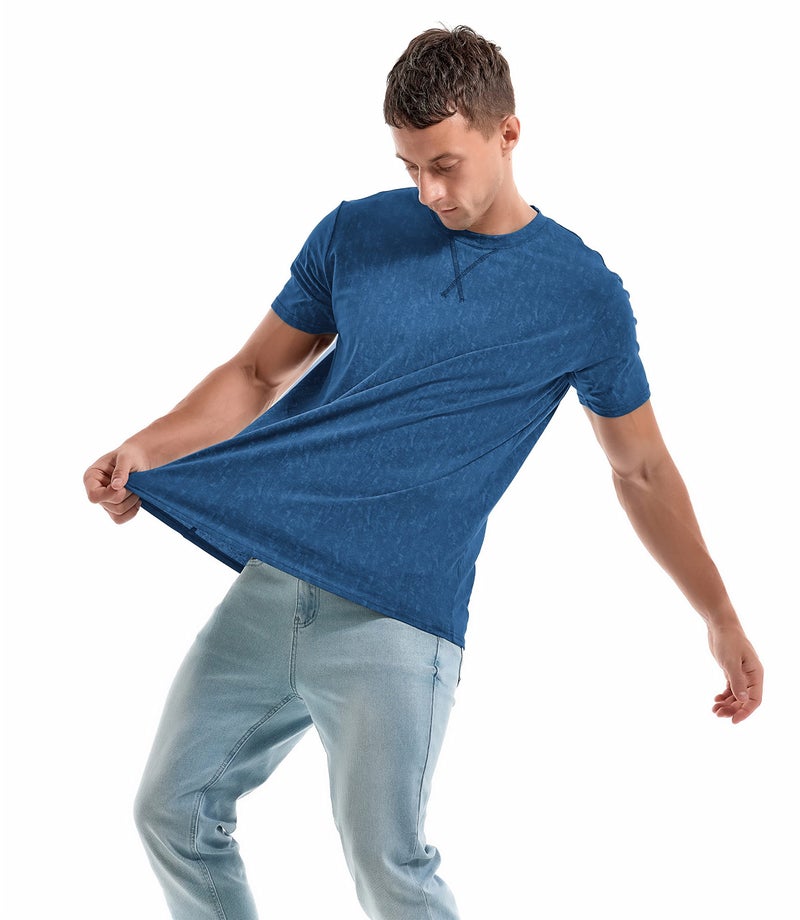 KLIEGOU Men's T-Shirts - Elasticity Cotton Crew Neck Tees 2166 Dark Blue L - Image 4