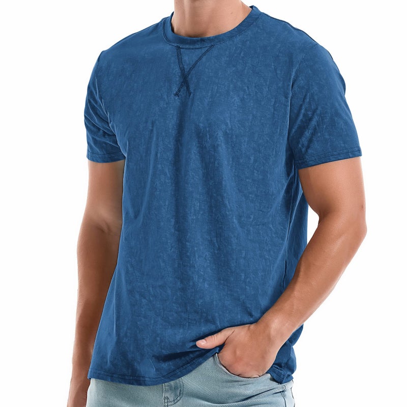 KLIEGOU Men's T-Shirts - Elasticity Cotton Crew Neck Tees 2166 Dark Blue L - Image 1
