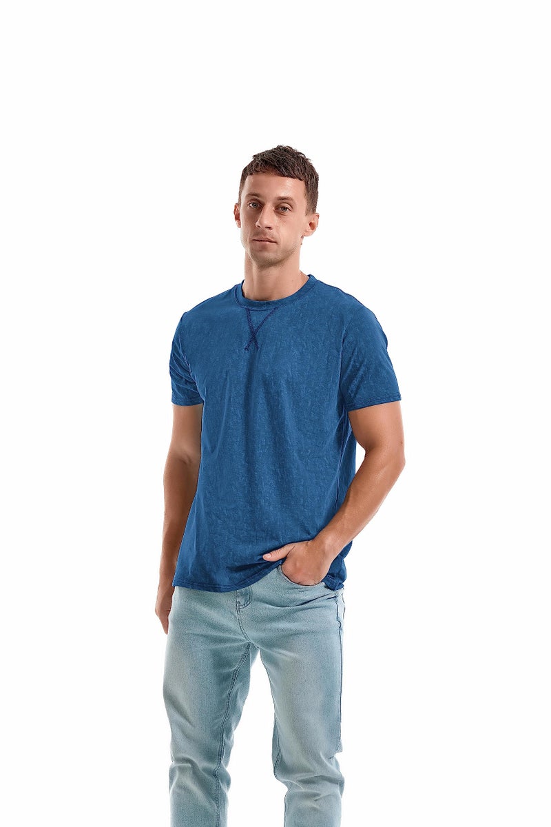 KLIEGOU Men's T-Shirts - Elasticity Cotton Crew Neck Tees 2166 Dark Blue L - Image 2