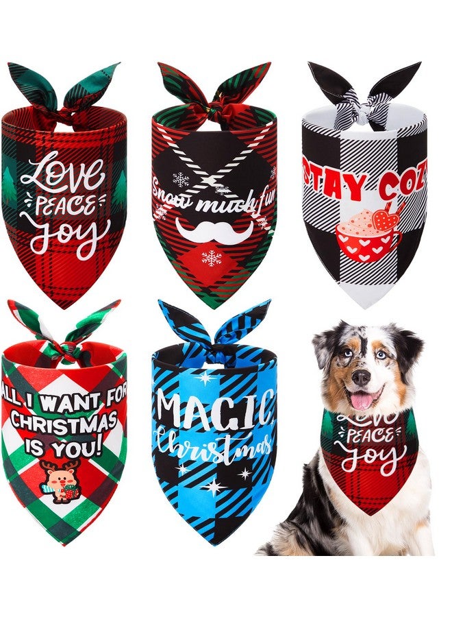 Sanwuta 5 Pcs Winter Dog Bandanas Funny Plaid Dog Triangle Scarf Bibs with Sayings Reversible Adjustable Holiday Puppy Kerchief Washable Pet Costume Accessory for Small Medium Large(Vivid,XL) - Image 1