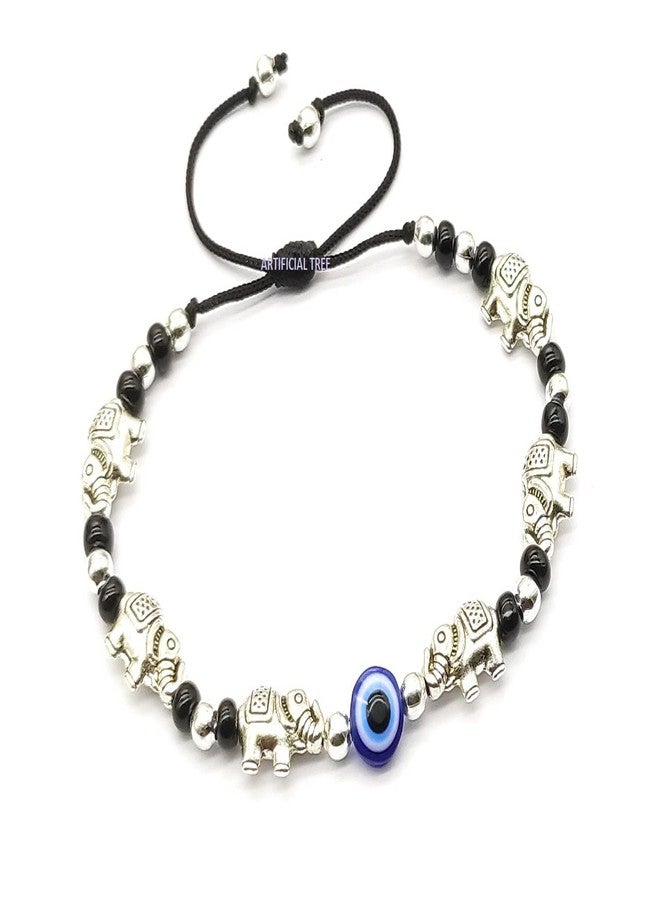 ARTIFICIAL TREE Handmade Nazariya ELEPHANT & Evil Eye Charms Black Thread Bracelet Adjustable for Women, Men, Girls & Boys 1 Piece(AT GIRLS BRCT 047) - Image 2