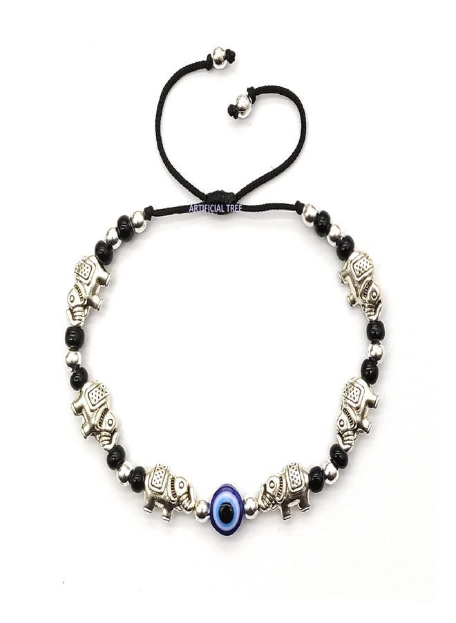 ARTIFICIAL TREE Handmade Nazariya ELEPHANT & Evil Eye Charms Black Thread Bracelet Adjustable for Women, Men, Girls & Boys 1 Piece(AT GIRLS BRCT 047) - Image 1