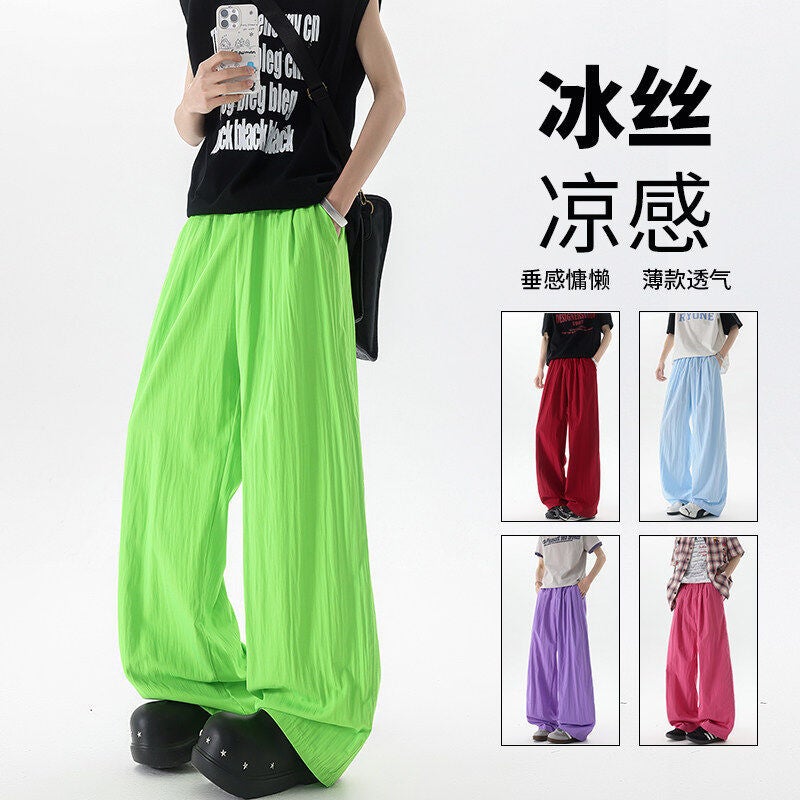 8Xl-M Dopamine Ice Silk Drape Lazy Yamamoto Pants Men'S Summer Floor-Length Wide-Leg Casual Pants Kz051P30 - Image 2