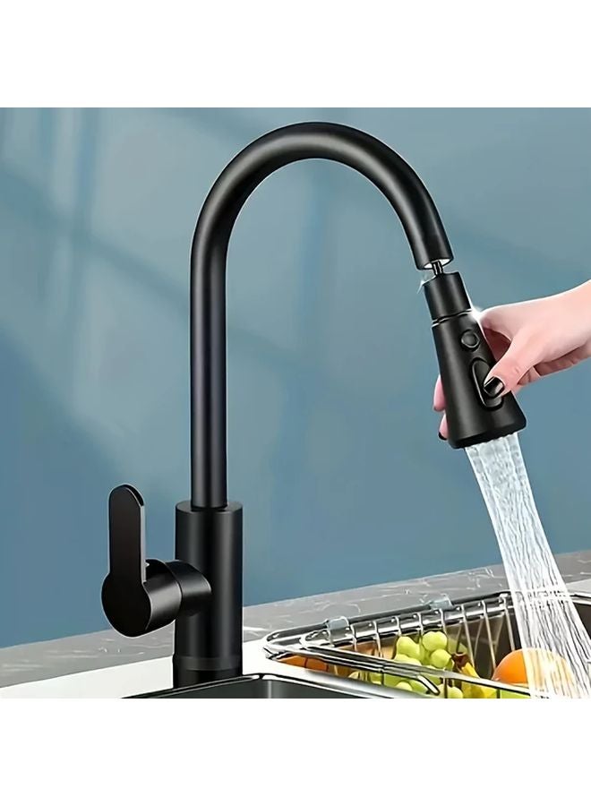 Matte Black Gooseneck Kitchen Faucet with Pull Down Sprayer Single Handle Modern Design - Image 2