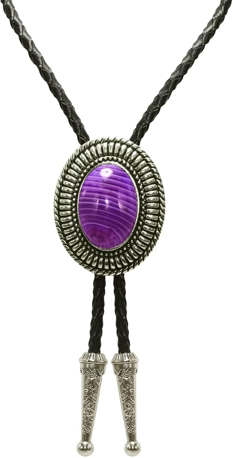 Moranse Bolo Tie with Natural Tiger Eye Stone Celtic Style Genuine and Cowhide Rope - Image 4