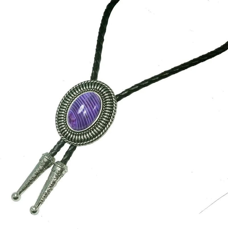 Moranse Bolo Tie with Natural Tiger Eye Stone Celtic Style Genuine and Cowhide Rope - Image 5