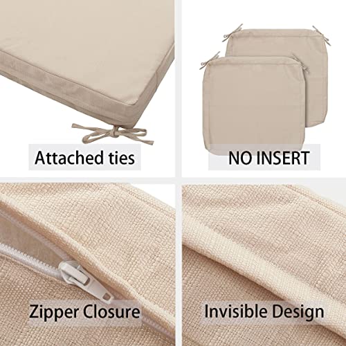 FUNHOME Outdoor Cushion Covers 24 x 24 x 4 inch,Set of 2,Replacement Square Seat Cushion Cover for Patio Furniture Chair,Water Resistant,Fade-Resistant Slipcover Only,No Insert(Antique Beige) - Image 2