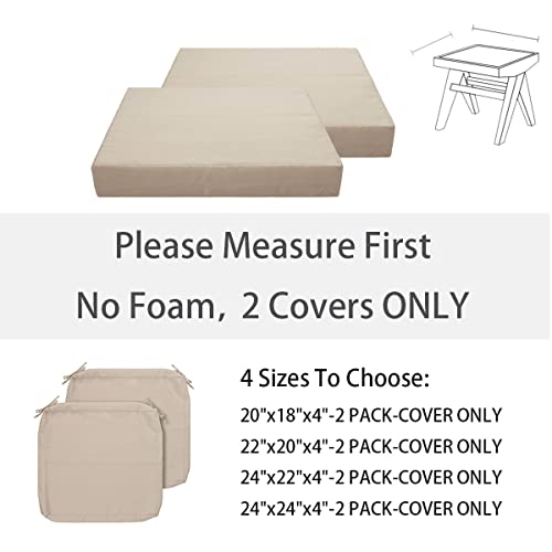 FUNHOME Outdoor Cushion Covers 24 x 24 x 4 inch,Set of 2,Replacement Square Seat Cushion Cover for Patio Furniture Chair,Water Resistant,Fade-Resistant Slipcover Only,No Insert(Antique Beige) - Image 3