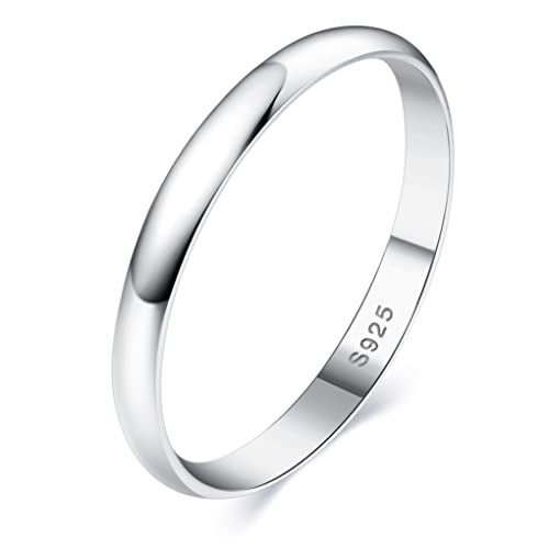 MILACOLATO 925 Sterling Silver Ring for Women Men High Polished Plain Stackable Thumb Rings Tarnish Resistant Wedding Band Ring Comfort Fit Size 7, 2mm Ring - Image 1