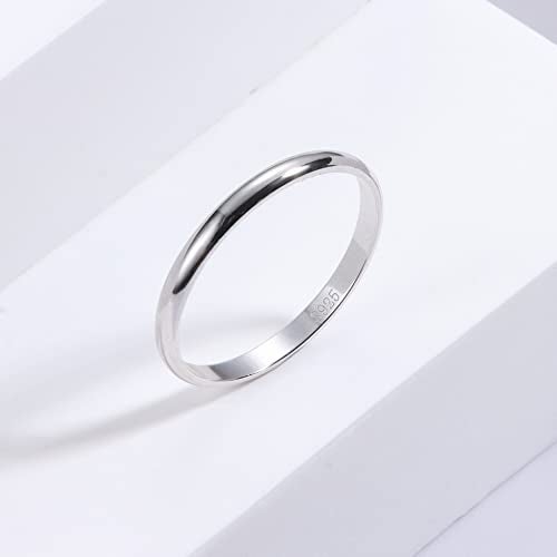 MILACOLATO 925 Sterling Silver Ring for Women Men High Polished Plain Stackable Thumb Rings Tarnish Resistant Wedding Band Ring Comfort Fit Size 7, 2mm Ring - Image 5