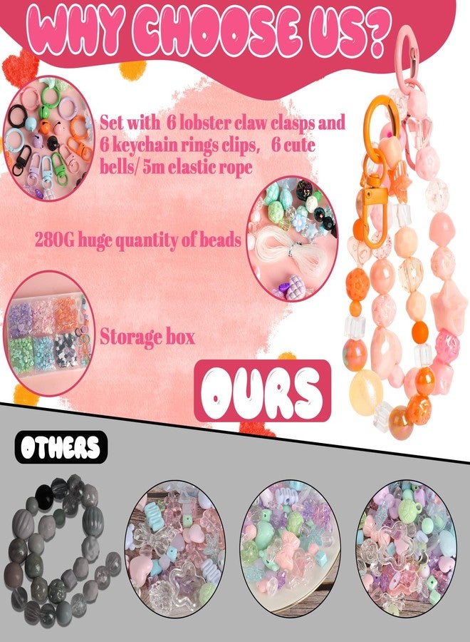 RYKOMO 600-700PCS Acrylic Beads for Bracelet Making Kit, with Bell, String, Key Rings, Clips in 6 Colors Kawaii Aesthetic Cute Beads for Jewelry Making, Keychains, Phone Charms, DIY Crafts - Image 3